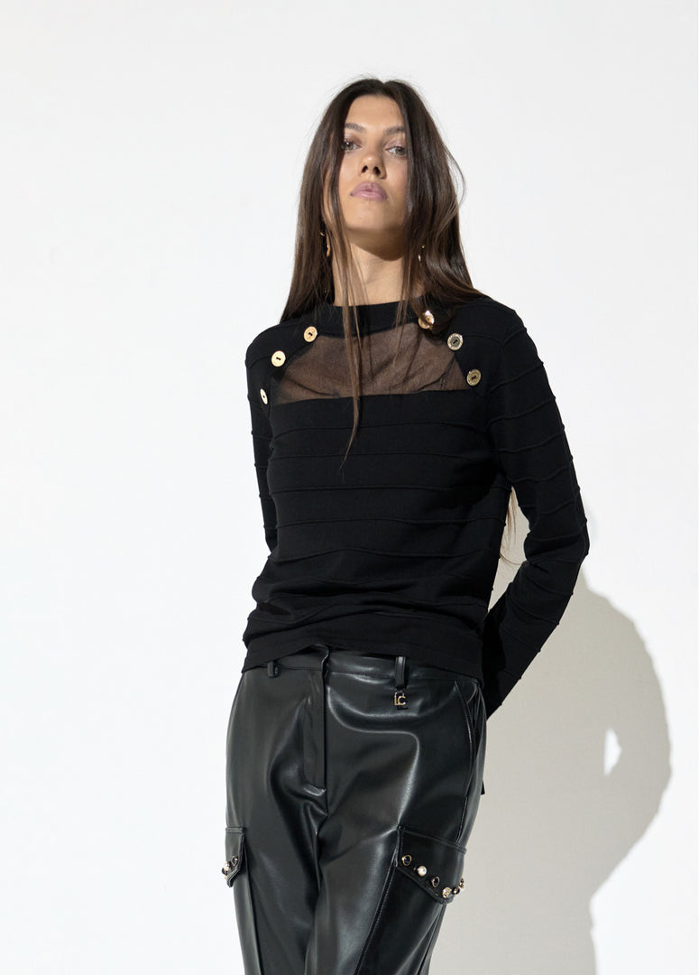 LOLA CASADEMUNT Πλεκτό Sweater με Διαφανή Λεπτομέρεια