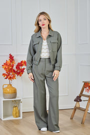 Κοντό Bomber  Σακάκι με Κουμπιά -  LULUMARY- Olive / S-Olive / M-Olive / L