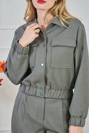 Κοντό Bomber  Σακάκι με Κουμπιά -  LULUMARY- Olive / S-Olive / M-Olive / L