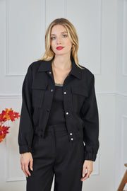 Κοντό Bomber Σακάκι με Κουμπιά Μαύρο -  LULUMARY- Black / S-Black / M-Black / L