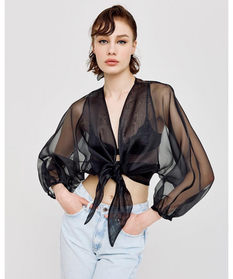 ACCESS / SEE-THROUGH TIE FRONT TOP / BLACK