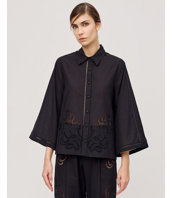 ACCESS / LOOSE BRODERIE SHIRT / BLACK