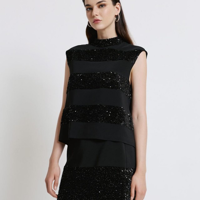 ACCESS / SEQUINS SLEEVLESS TOP / BLACK / 2144-389