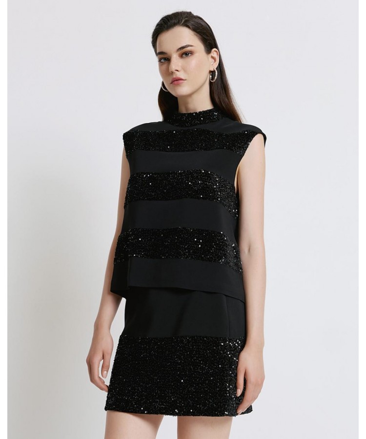 ACCESS / SEQUINS SLEEVLESS TOP / BLACK / 2144-389