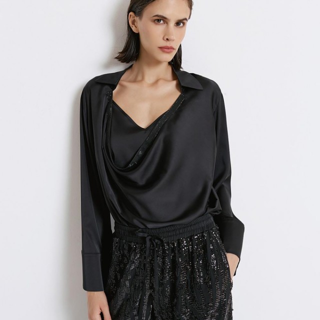 ACCESS / SATIN DRAPE BLOUSE / BLACK / 2166-457