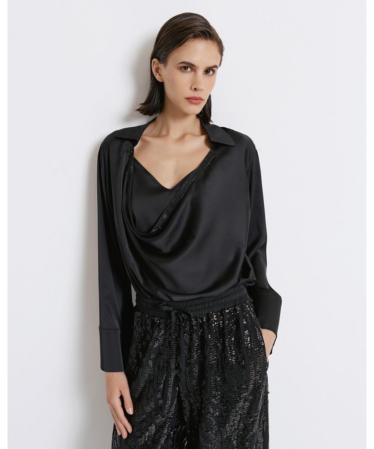 ACCESS / SATIN DRAPE BLOUSE / BLACK / 2166-457