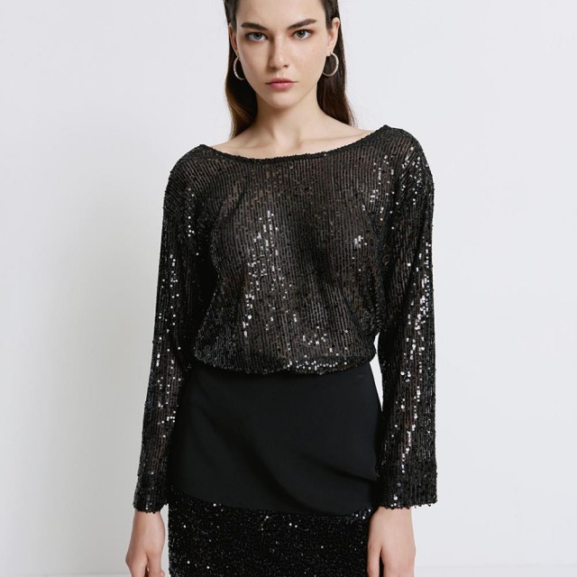 ACCESS / SEQUINS BLOUSE V BACK / BLACK / 2218-390