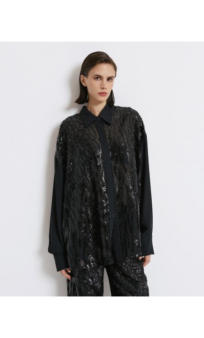 ACCESS / SEQUINS MUSLIN SHIRT / BLACK / 7051-171