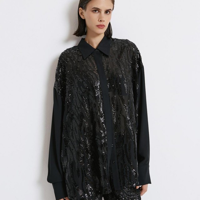 ACCESS / SEQUINS MUSLIN SHIRT / BLACK / 7051-171