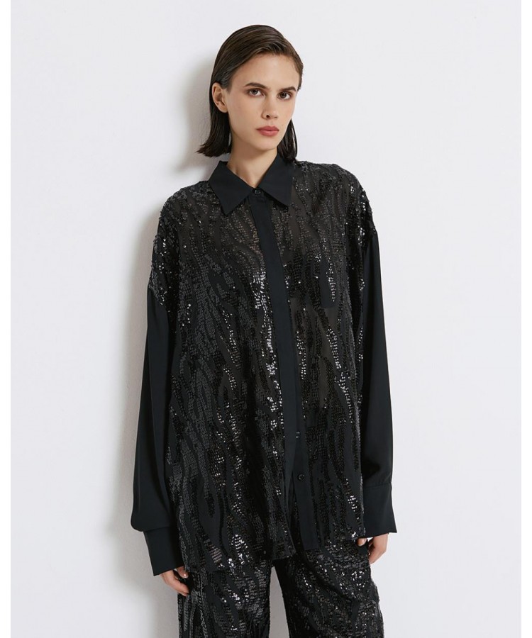 ACCESS / SEQUINS MUSLIN SHIRT / BLACK / 7051-171