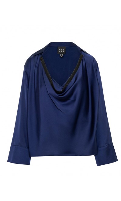 ACCESS / SATIN DRAPE BLOUSE / BLUE / 2166-457