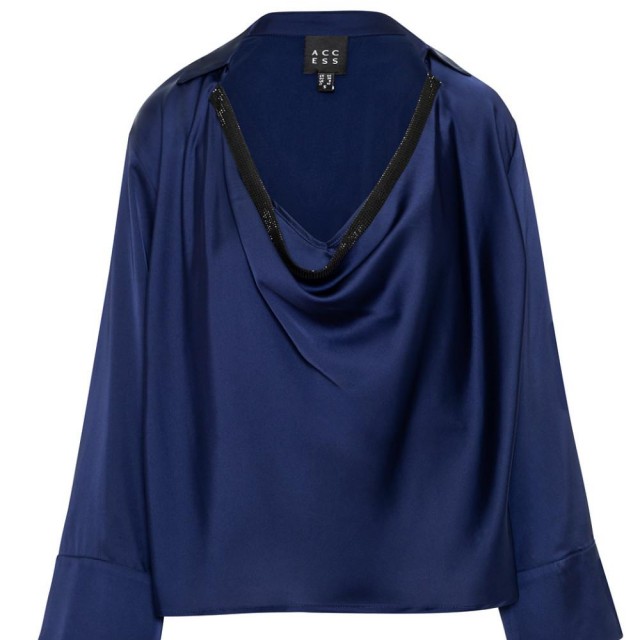 ACCESS / SATIN DRAPE BLOUSE / BLUE / 2166-457