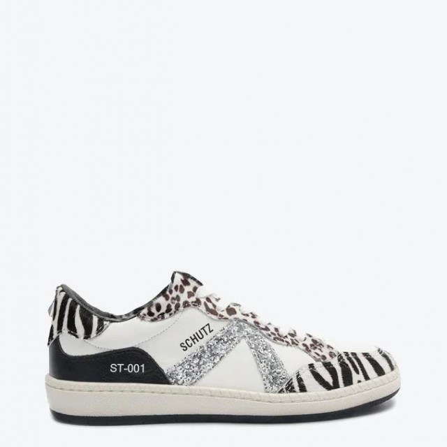 SCHUTZ/ ST-001 LEATHER GLITTER ZEBRA SNEAKERS/S2185300010017