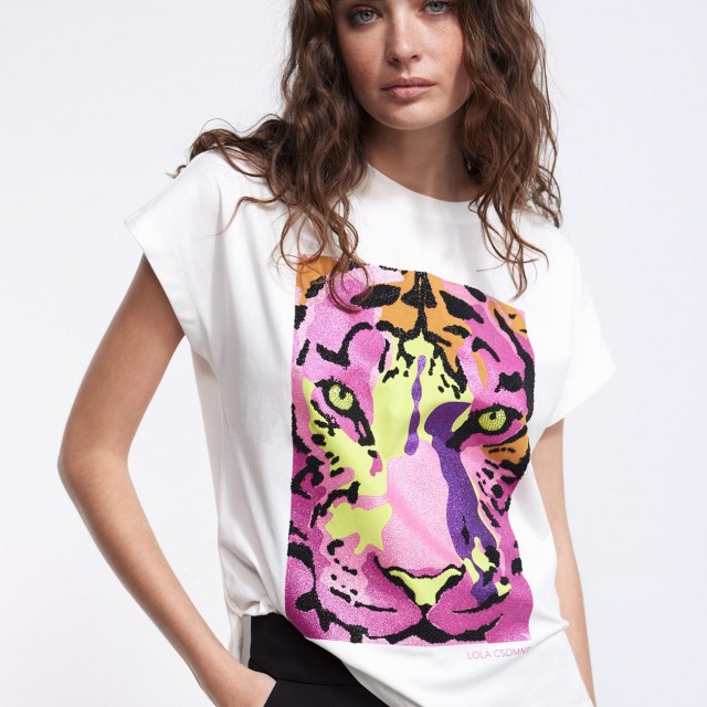 LOLA CASADEMEMUNT/ MULTICOLOURED TIGER T-SHIRT/ LF2415012