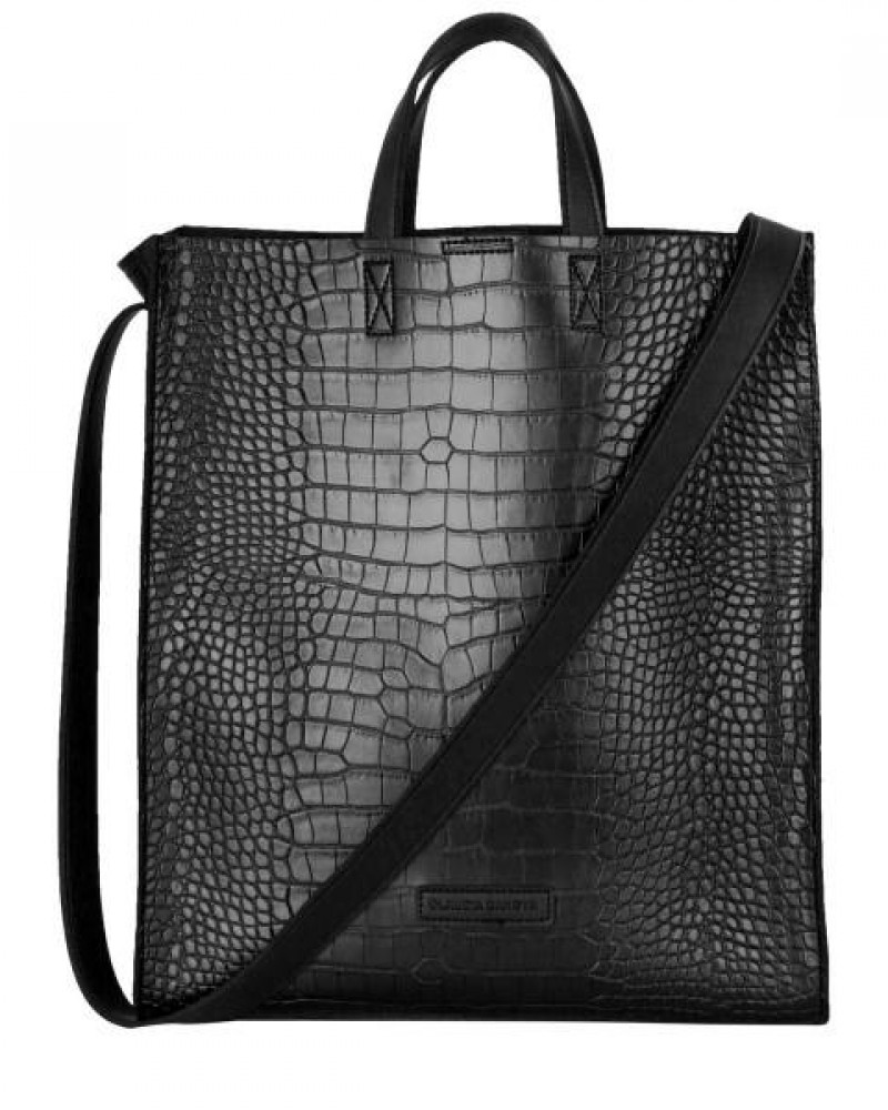 CLAUDIA CANOVA Tote τσάντα με εσωτερική θήκη αποσπώμενη σε μαύρο κροκό χρώμα