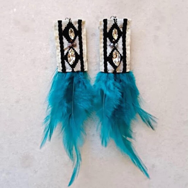 TZAVE / BOHO EARRINGS / PETROL FEATHERS