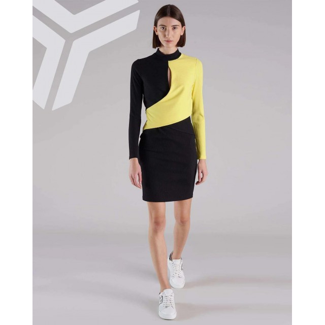 JOHN RICHMOND / COLOUR-BLOCK MINI DRESS / BLACK-YELLOW / UWA22