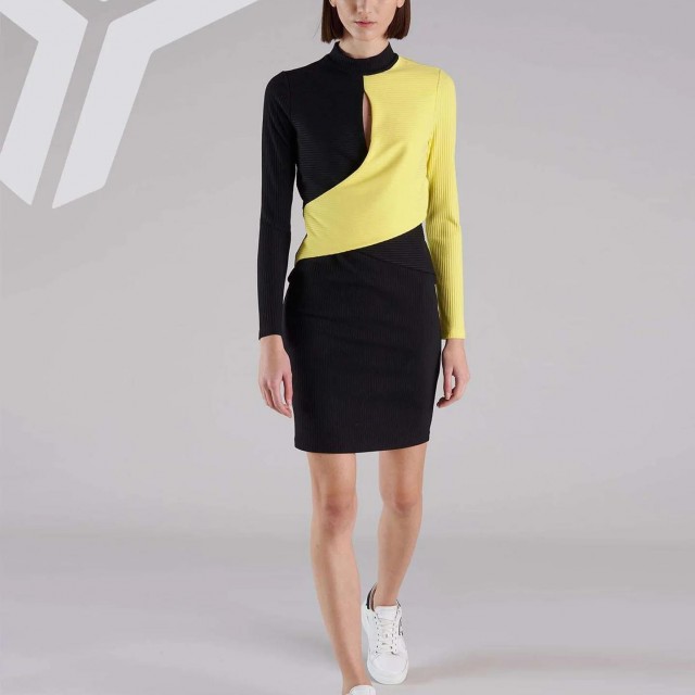 JOHN RICHMOND / COLOUR-BLOCK MINI DRESS / BLACK-YELLOW / UWA22