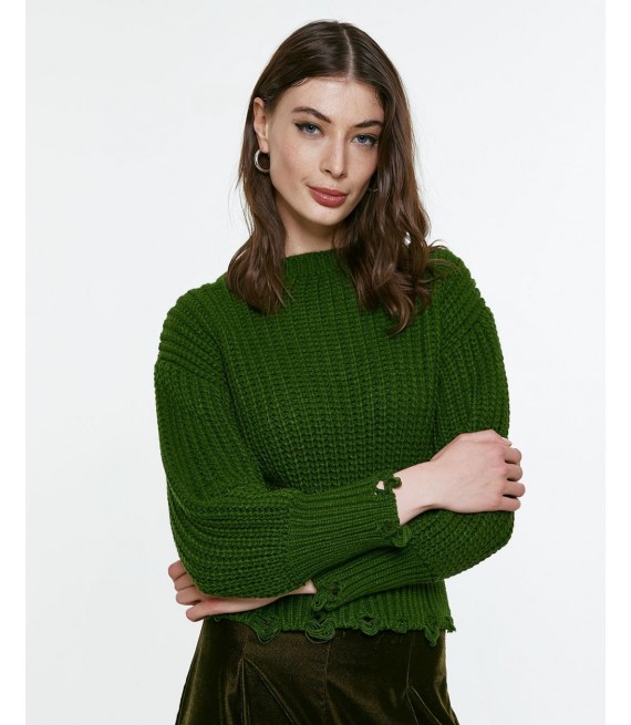 ACCESS / CROP KNITTED BLOUSE / PESTO /  8085-061