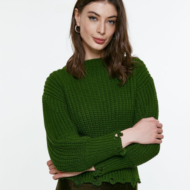 ACCESS / CROP KNITTED BLOUSE / PESTO /  8085-061