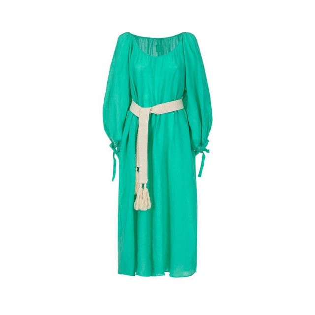 120% LINO / LINEN DRESS WITH BELT / EMERALD /  Y0W 49F9000D703000