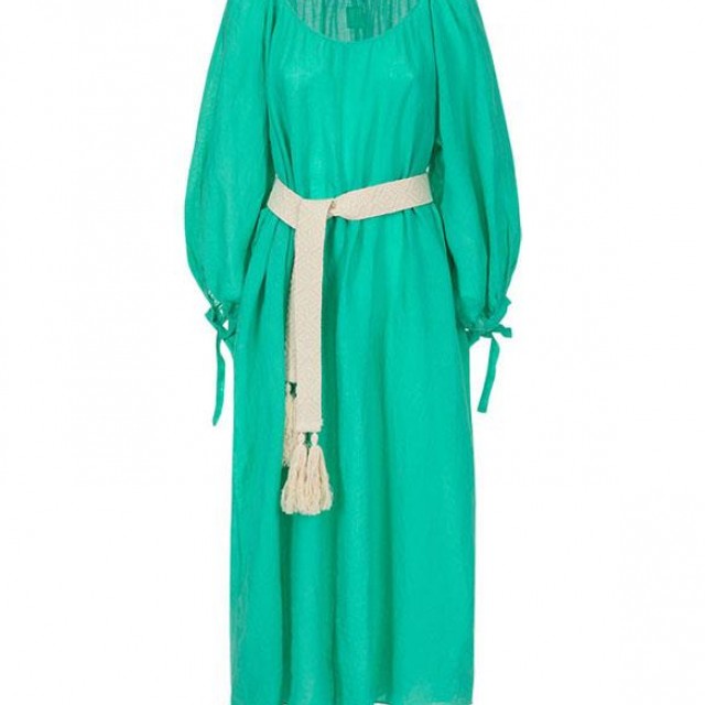 120% LINO / LINEN DRESS WITH BELT / EMERALD /  Y0W 49F9000D703000