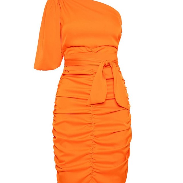 ACCESS / ONE SLEEVE MINI SATIN DRESS / ORANGE / 3005-535