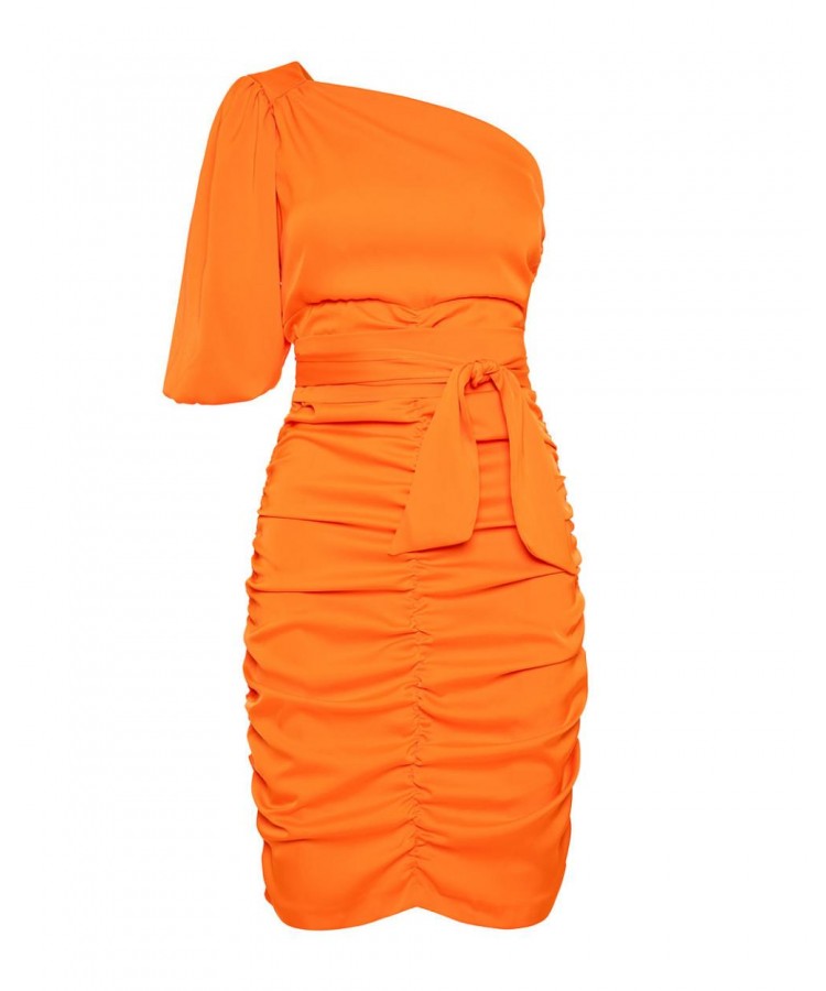 ACCESS / ONE SLEEVE MINI SATIN DRESS / ORANGE / 3005-535