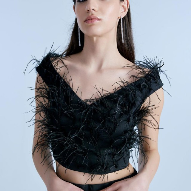 ACCESS / FEATHERS CROP TOP / BLACK / 2017-535