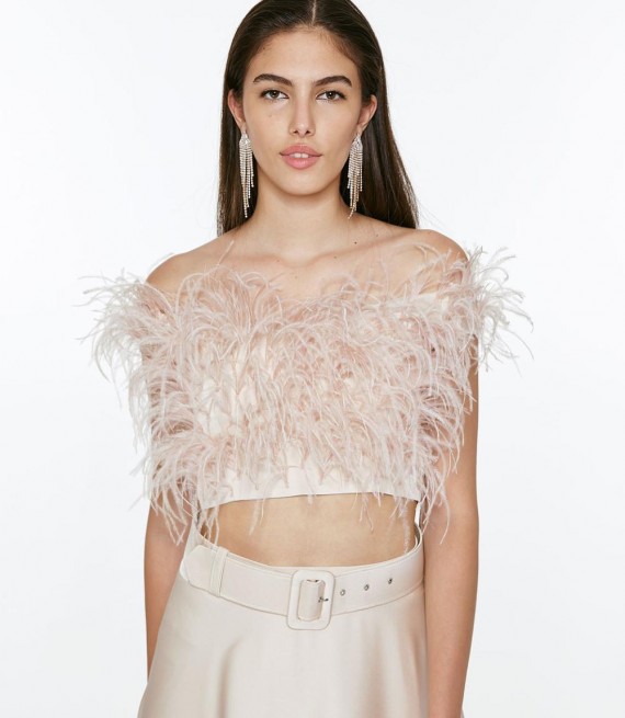 ACCESS / FEATHERS CROP TOP / BEIGE / 2017-535
