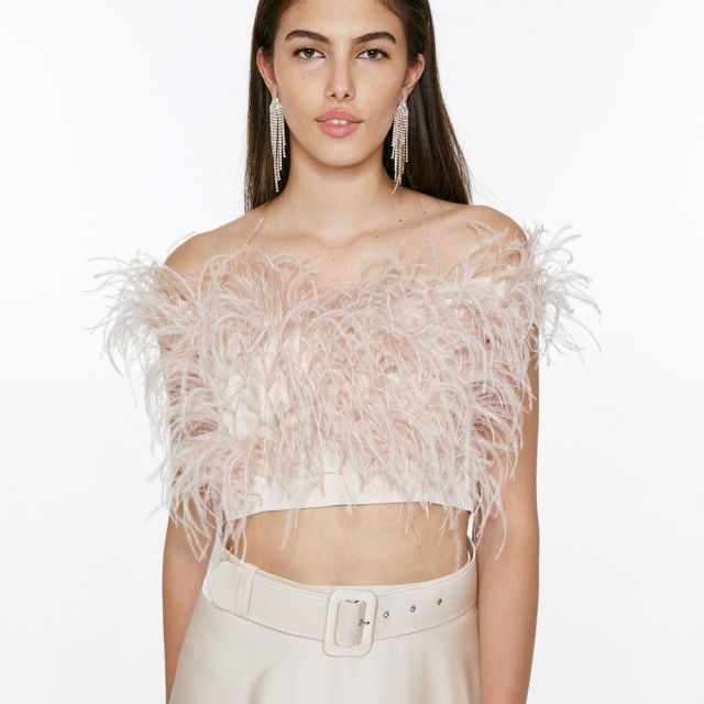 ACCESS / FEATHERS CROP TOP / BEIGE / 2017-535