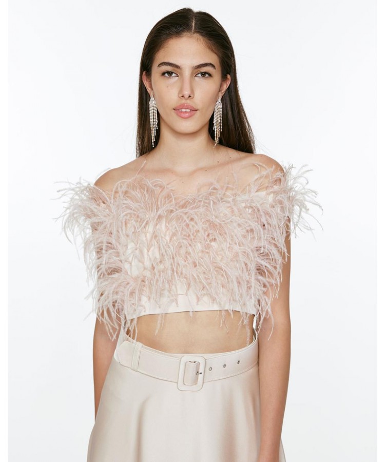 ACCESS / FEATHERS CROP TOP / BEIGE / 2017-535