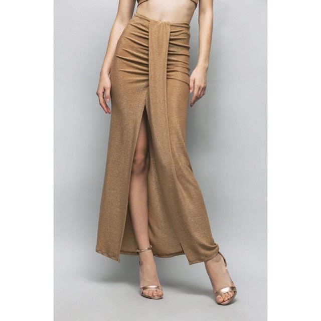 GAELLE / LUREX MAXI SKIRT / GOLD / GBDM17698