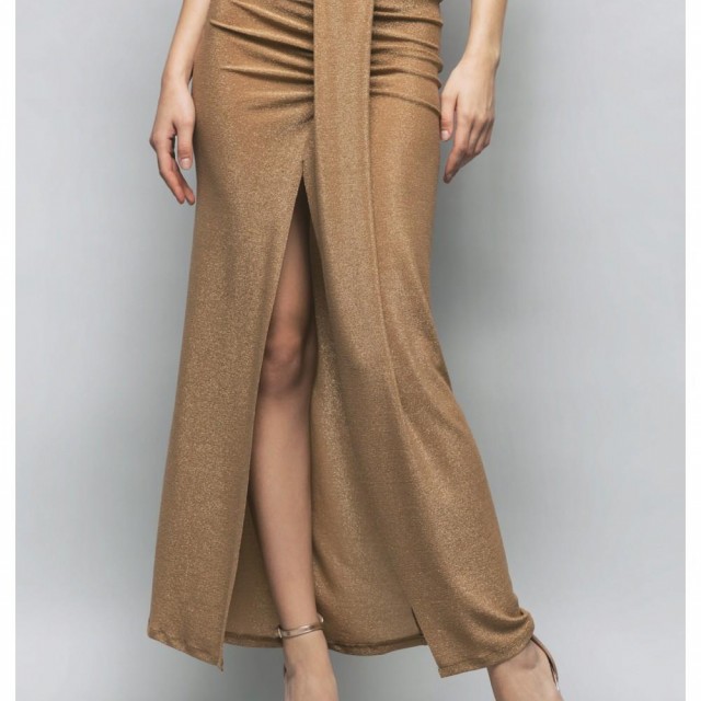 GAELLE / LUREX MAXI SKIRT / GOLD / GBDM17698