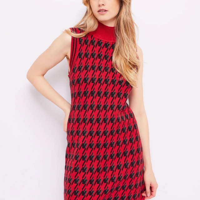 GAUDI / SHORT HOUNTSTOOTH DRESS / RED-BLACK