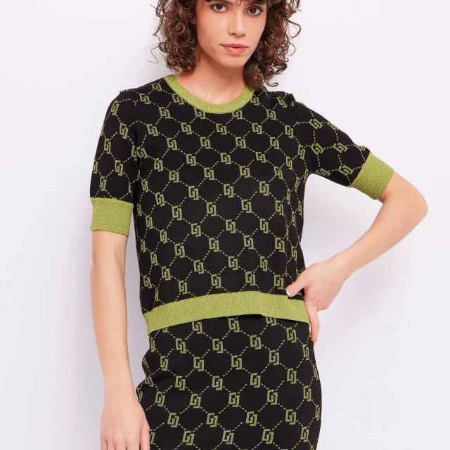 GAUDI / JUMPER WITH JAQCUARD LOGO / BLACK-LIME