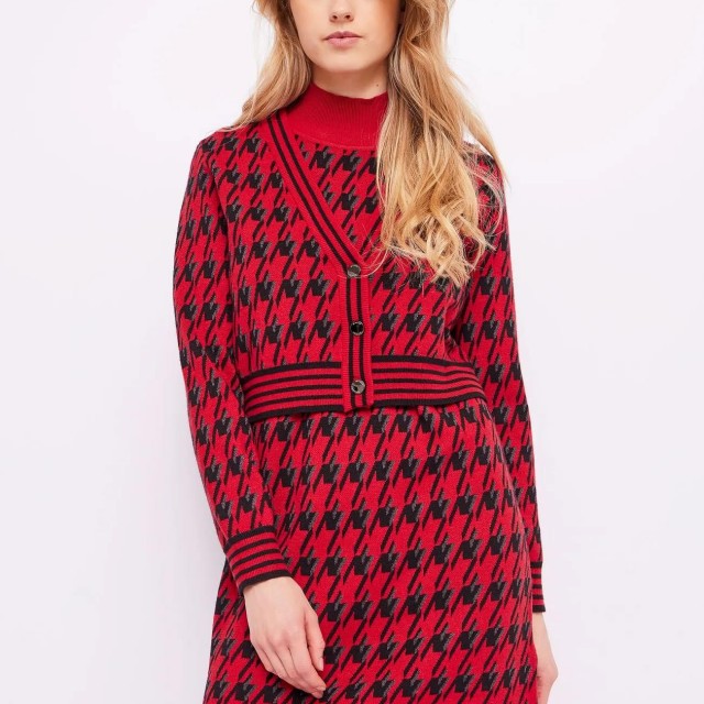 GAUDI / HOUNDSTOOTH CARDIGAN / RED