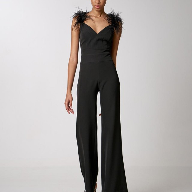 ACCESS / JUMPSUIT FEATHER DETAILS / BLACK