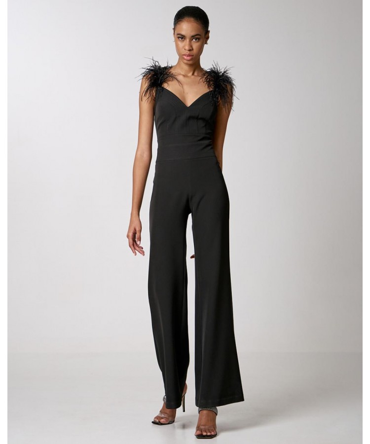 ACCESS / JUMPSUIT FEATHER DETAILS / BLACK