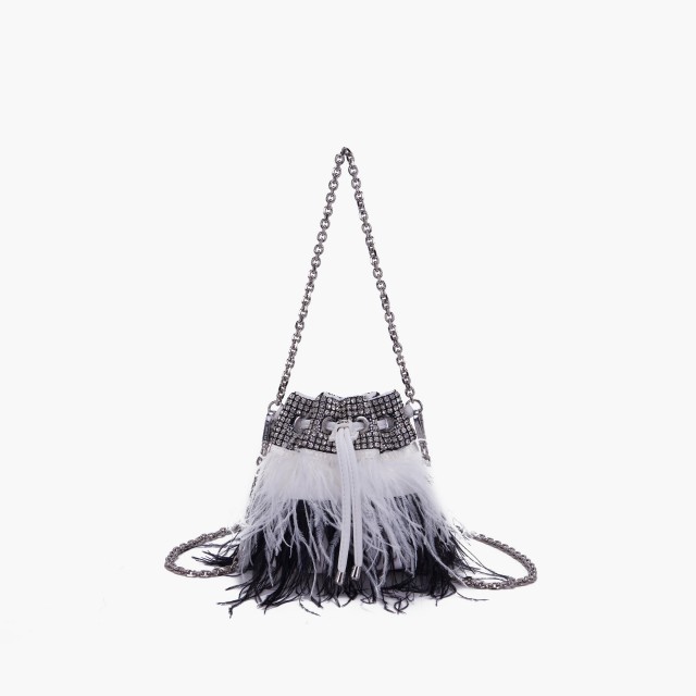 LA CARRIE / FEATHERS NIGHT MINI BAG / BLACK-WHITE