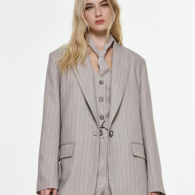 ACCESS / STRIPES BLAZER WITH STRASS / GREY