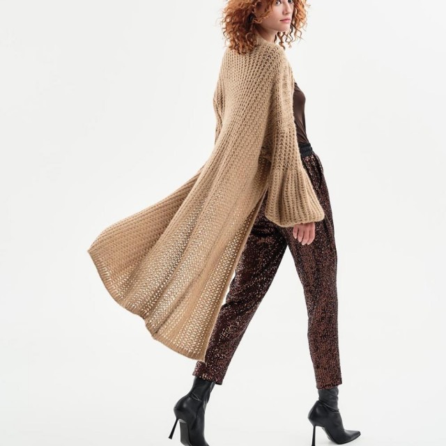 ACCESS / LONG KNITTED CARDIGAN / CAMEL