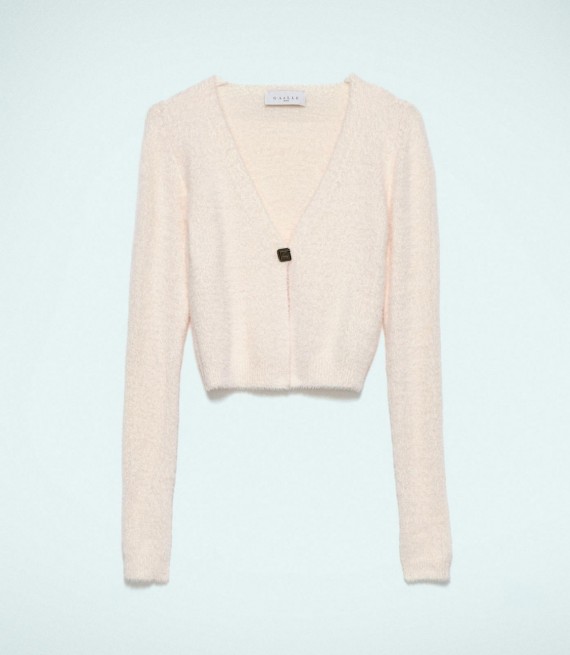 GAELLE / CROPPED FLUFFY CARDIGAN / OFF-WHITE