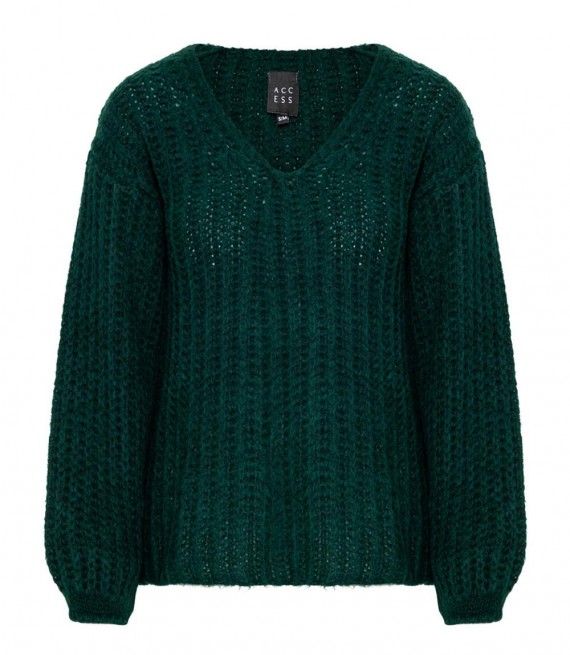 ACCESS / KNITTED V BLOUSE / BASIL GREEN