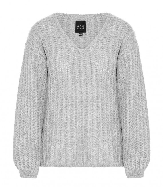 ACCESS / KNITTED V BLOUSE / GREY