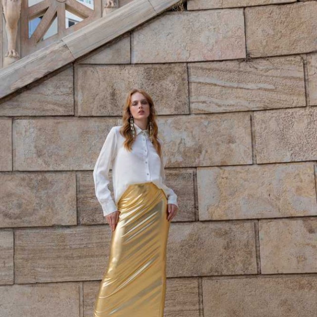 CMANOLO / LONG FESTIVE SKIRT / GOLD