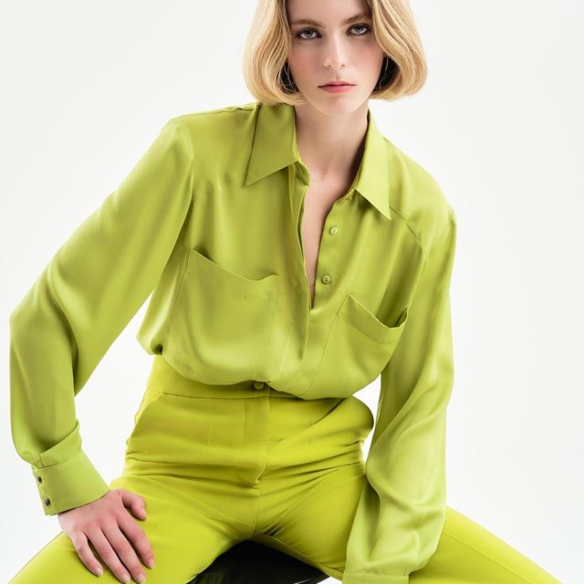 ACCESS / SATIN SILKY SHIRT / GREEN