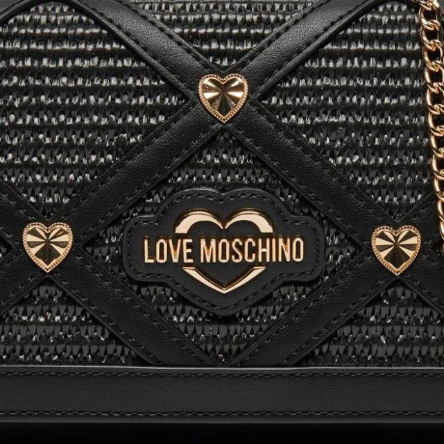 LOVE MOSCHINO/ Χιαστί τσάντα μαύρη ψάθινη/ JC4314PP0IKO100A