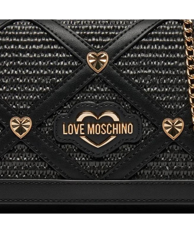 LOVE MOSCHINO/ Χιαστί τσάντα μαύρη ψάθινη/ JC4314PP0IKO100A