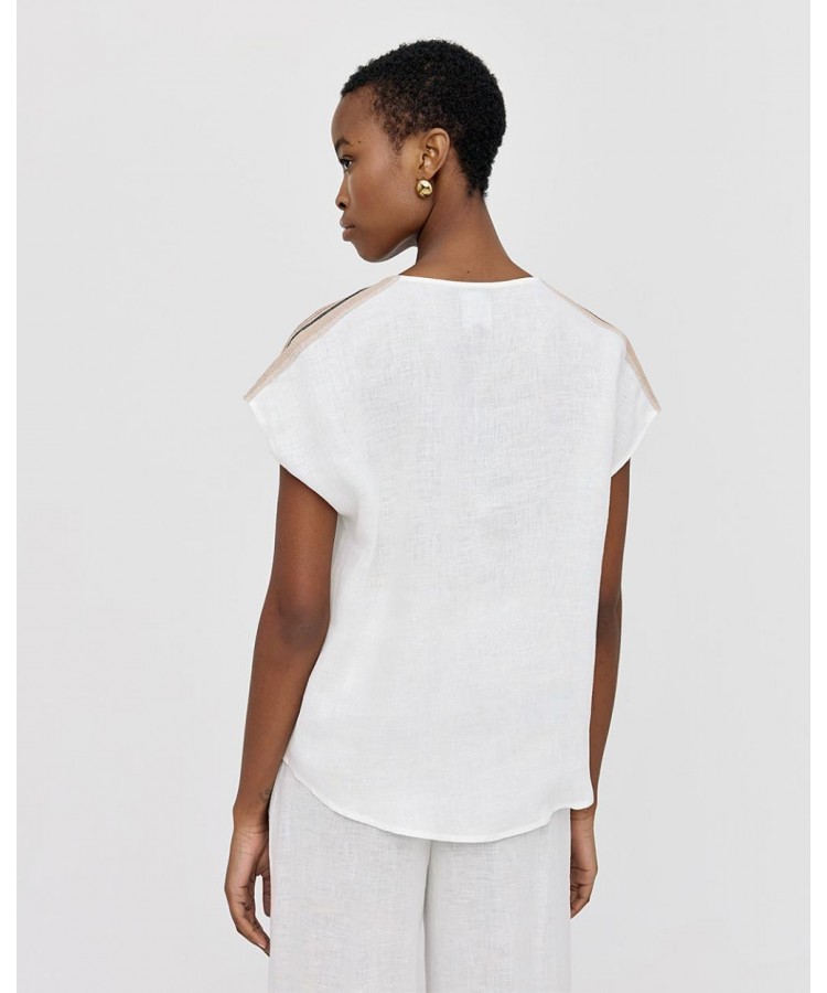 ACCESS / OPEN FRONT LINEN TOP / OFF-WHITE